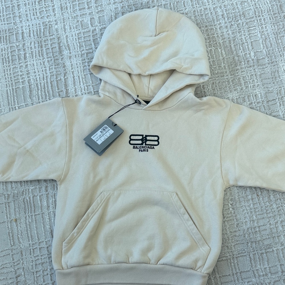 Balenciaga Kids Beige Hoodie with Black Logo